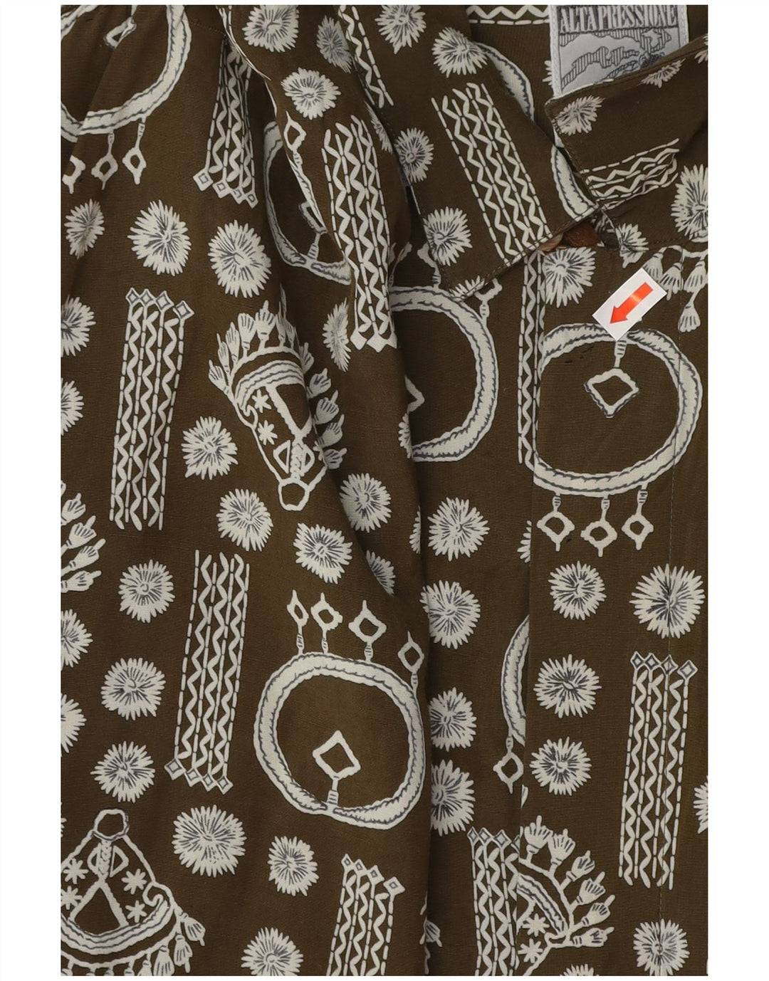 Camisa de manga corta con patrón abstracto vintage para hombre XL Caqui