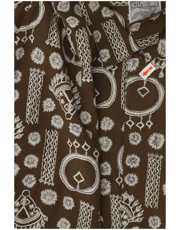 Camisa de manga corta con patrón abstracto vintage para hombre XL Caqui