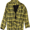 Vintage mujer 1 botón Blazer chaqueta EU 44 XL amarillo cuadros lino clásico