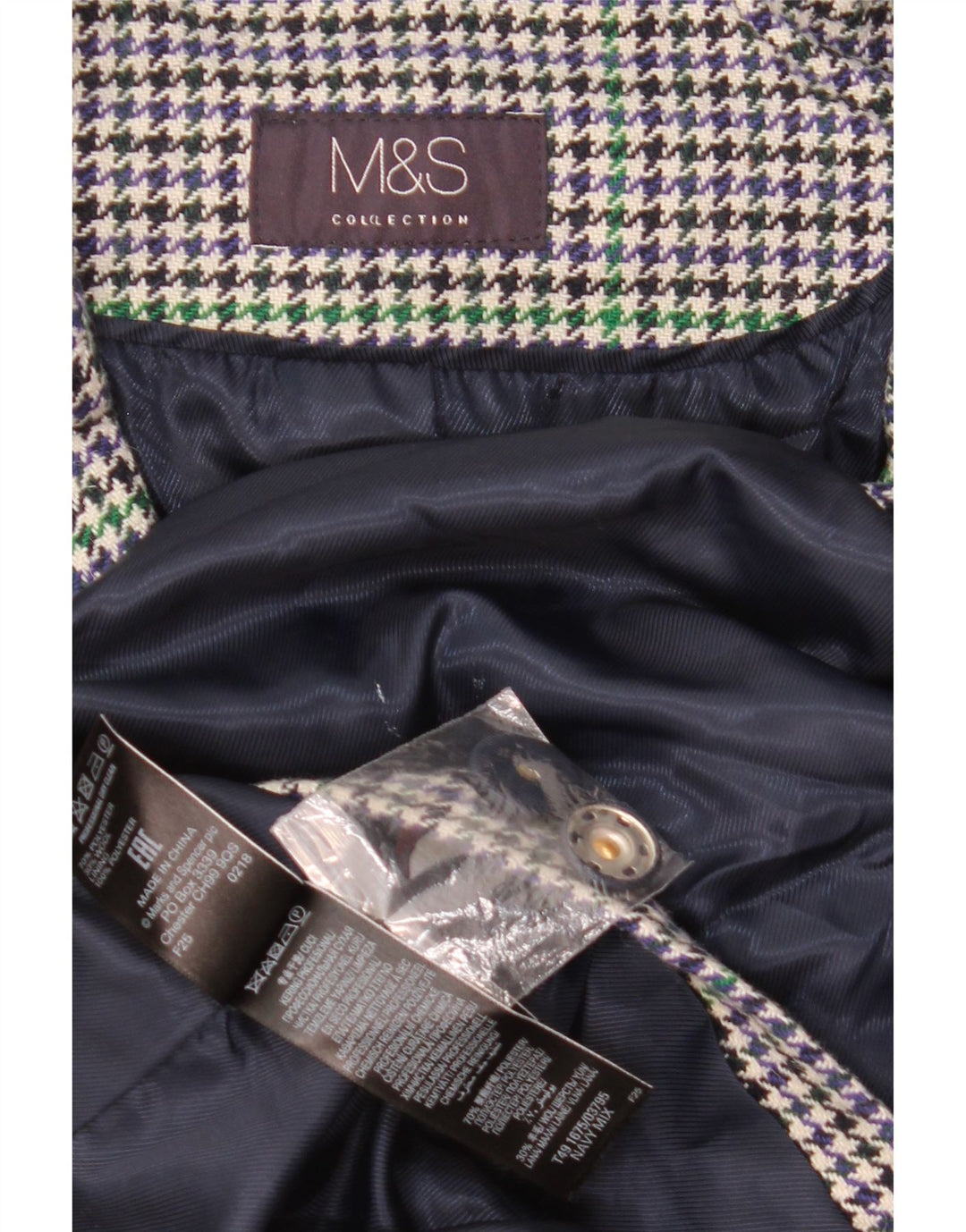 Marks & Spencer Abrigo para mujer UK 22 3XL Poliéster de pata de gallo azul marino