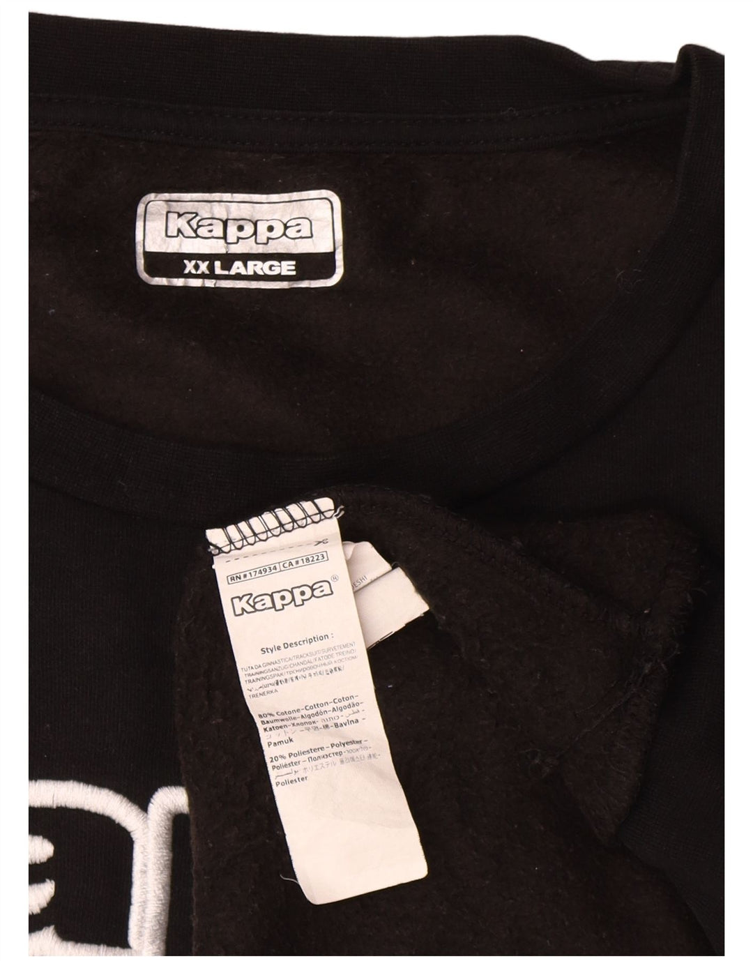 Kappa Hombre Sudadera Gráfica Jersey 2XL Algodón Negro