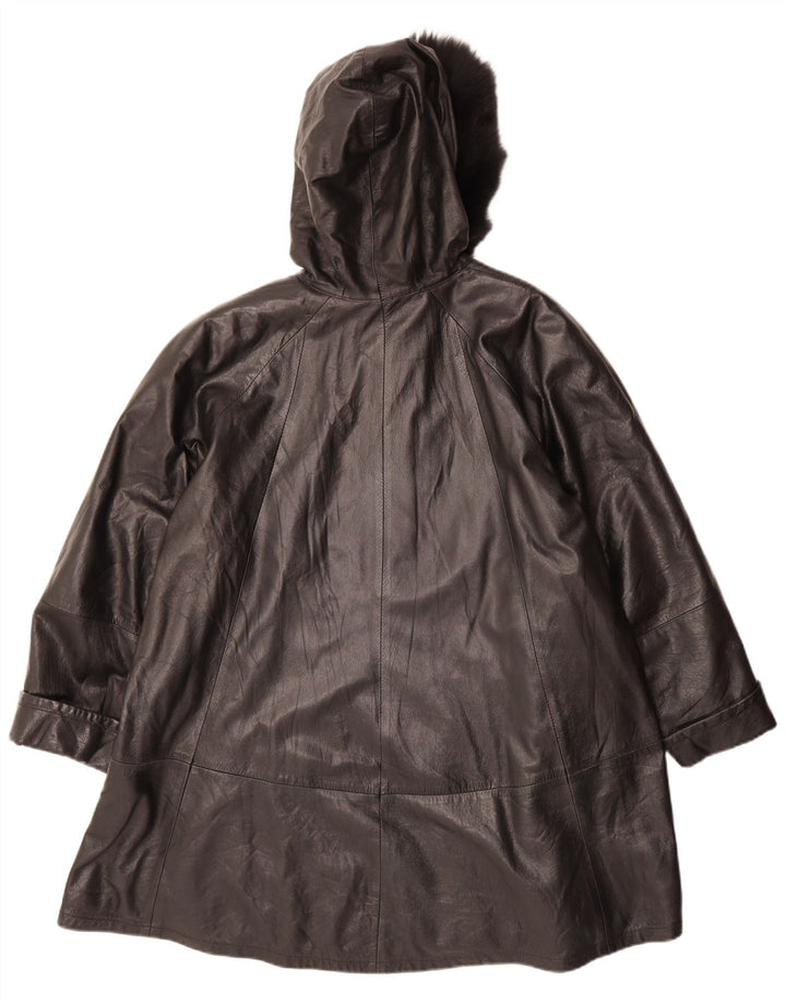 VINTAGE Abrigo de cuero con capucha de gran tamaño para mujer IT 42 Cuero negro mediano