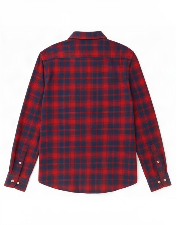 Carrera Camisa de franela de ajuste regular para hombre Algodón a cuadros rojos medianos