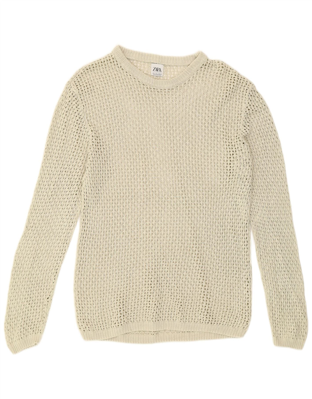 Zara Mens Ver A Través De Cuello Redondo Jersey Suéter Grande Beige