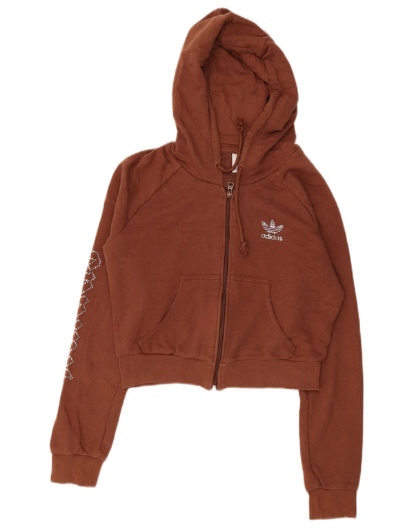 Adidas Sudadera con capucha y cremallera gráfica para mujer Reino Unido 12 Algodón marrón medio
