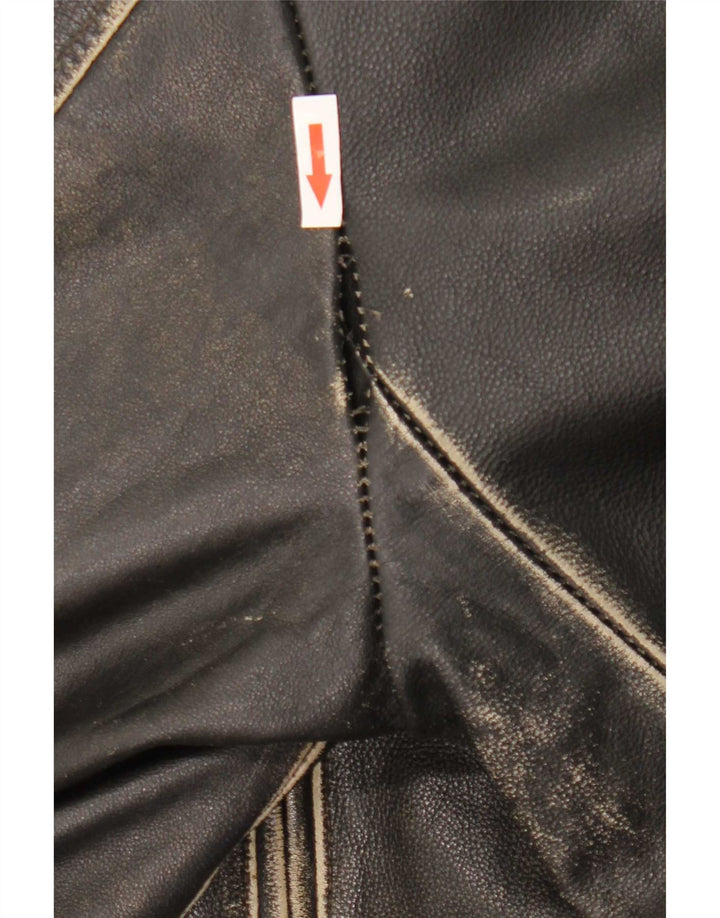 Chaqueta de cuero vintage para hombre IT 54 2XL Negro