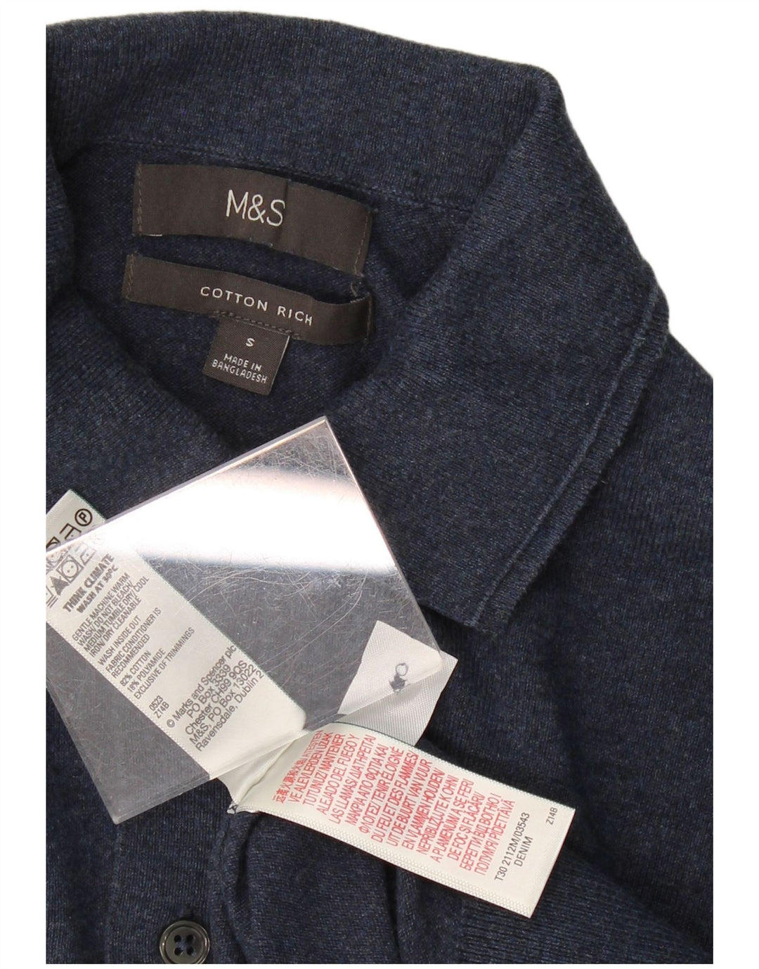 MARKS & SPENCER Mens Polo Neck Jumper Sweater Small Navy Blue Cotton