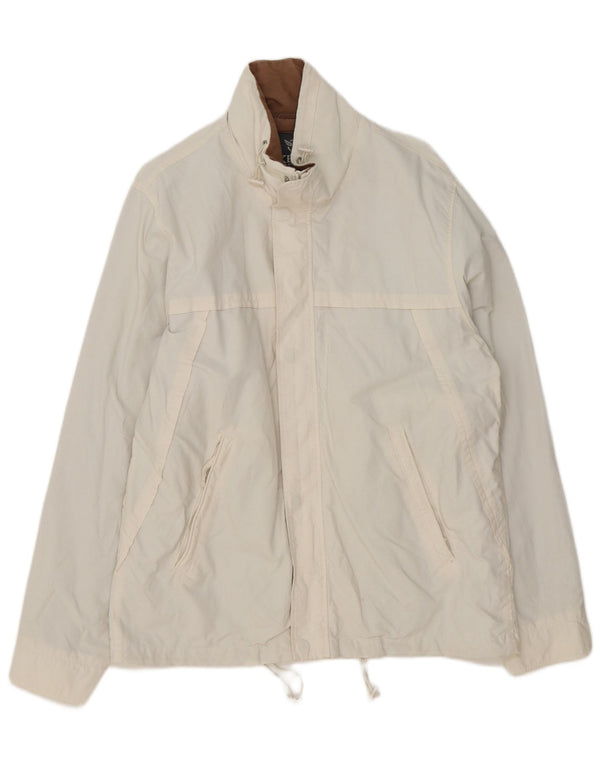 Vintage hombres chaqueta de lluvia Reino Unido 40 algodón blanco grande