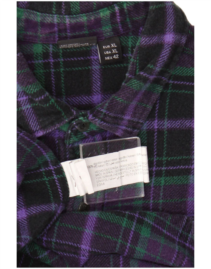 Pull & Bear Camisa De Franela Hombre XL Algodón A Cuadros Morado