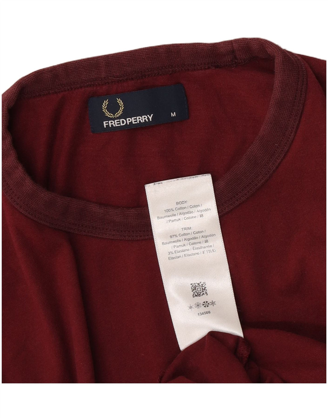 Camiseta Fred Perry Hombre Top Medium Borgoña Algodón