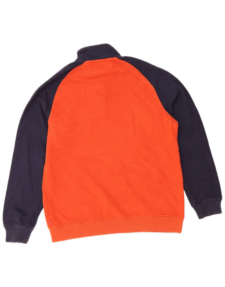 IZOD Hombre Sudadera Con Cremallera Y Cuello Jersey De Algodón Color Block Naranja Medio
