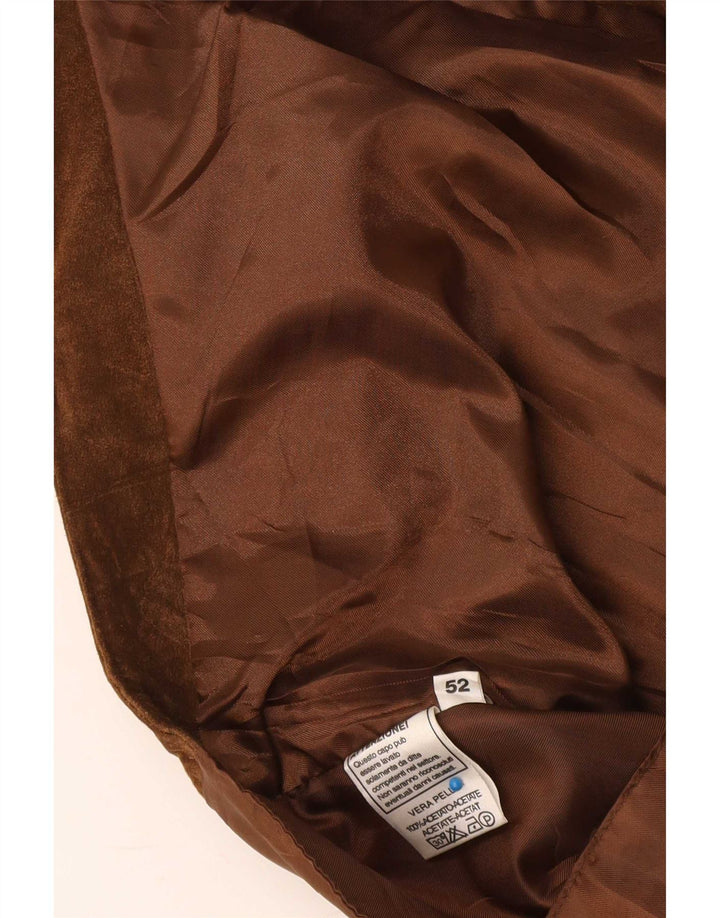 Vintage hombres ante chaleco IT 52 cuero marrón grande