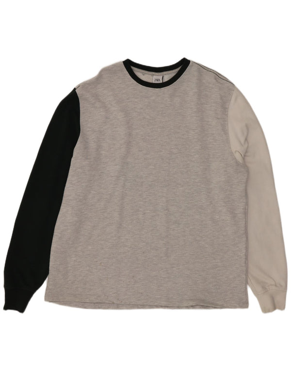 Zara Hombre Sudadera Jumper XL Gris Colorblock Algodón