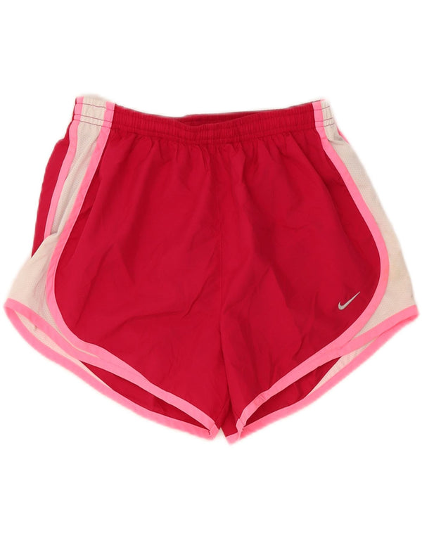 NIKE Pantalones cortos deportivos Dri Fit para mujer UK 10 Pequeño rojo Colorblock Poliéster