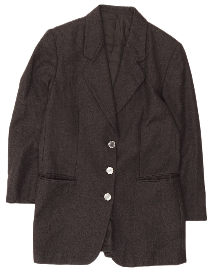Vintage mujer Longline 3 botón Blazer chaqueta Reino Unido 14 gris medio