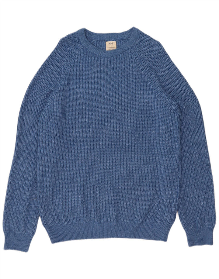 Marks & Spencer - Jersey de cuello redondo para hombre, talla grande, poliamida moteada en azul