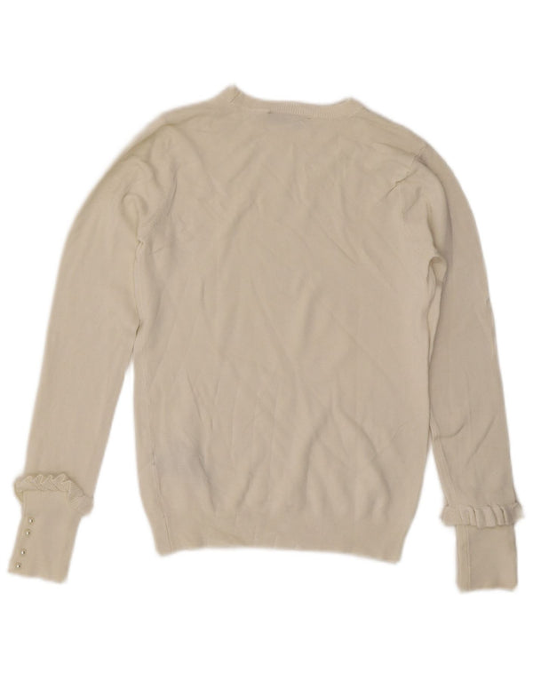 ZARA Suéter tipo jersey con cuello barco para mujer UK 12 Medium Off White Viscosa