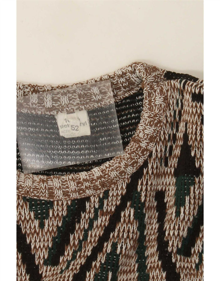 Vintage hombres cuello redondo jersey suéter IT 52 grande multicolor geométrico