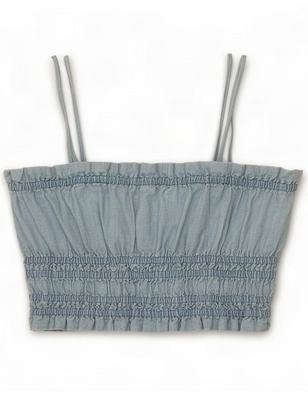 Zara Mujer Crop Cami Top UK 40 Algodón Azul Medio