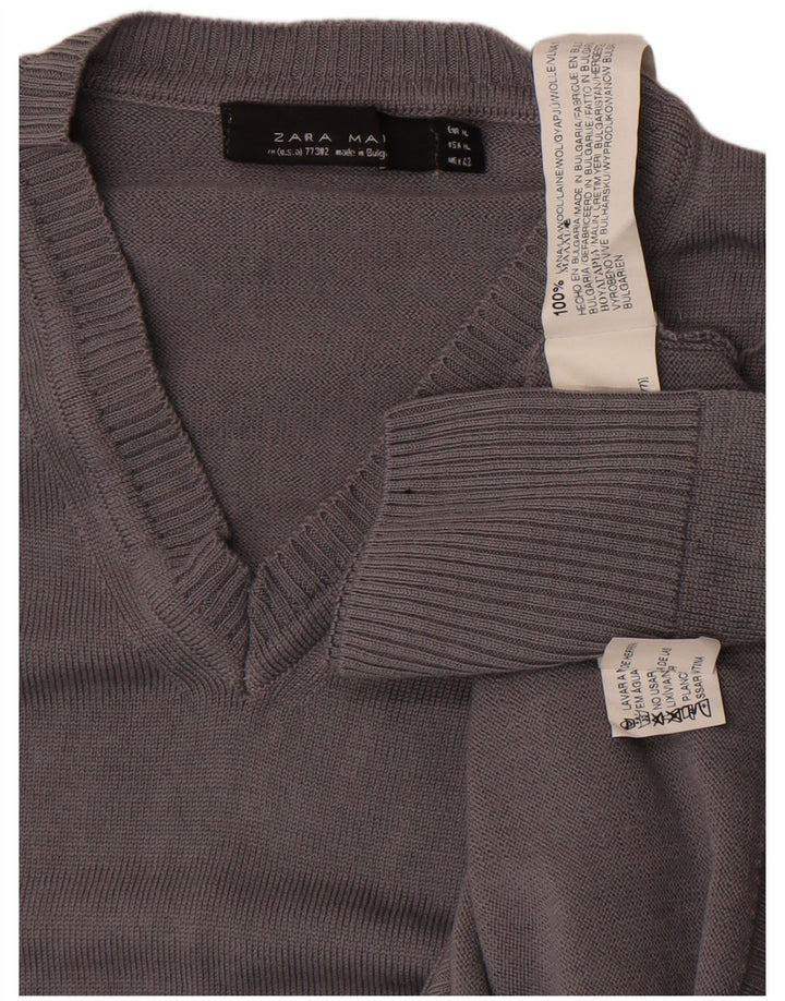 Zara Hombre Jersey Cuello Pico XL Lana Gris