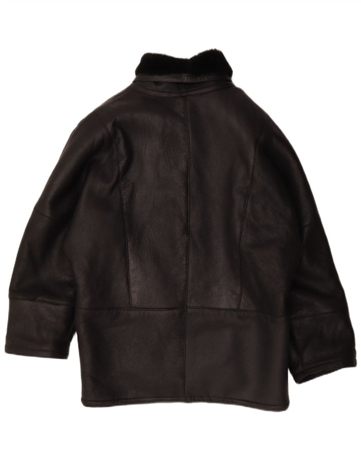 Vintage mujer chaqueta de piel de gran tamaño IT 44 cuero negro medio
