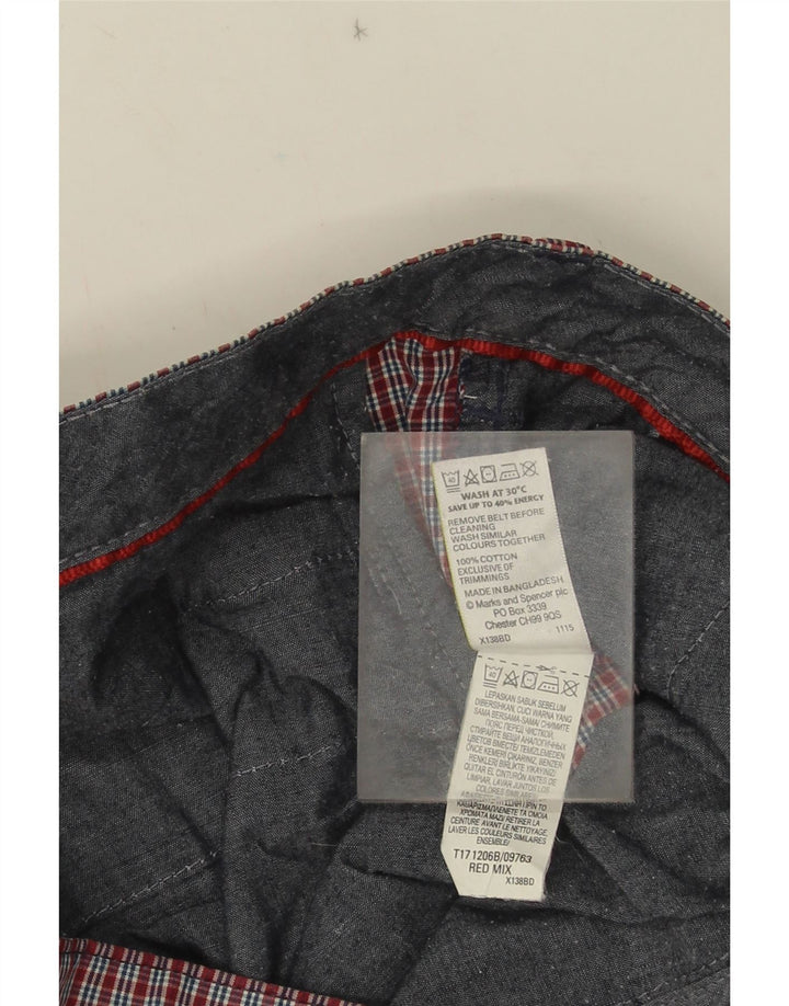 Marks & Spencer Pantalones cortos chinos para hombre W38 XL Algodón a cuadros rojo