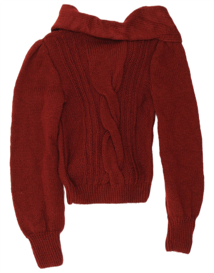 Vintage mujeres frente corbata cardigan suéter Reino Unido 12 rojo medio