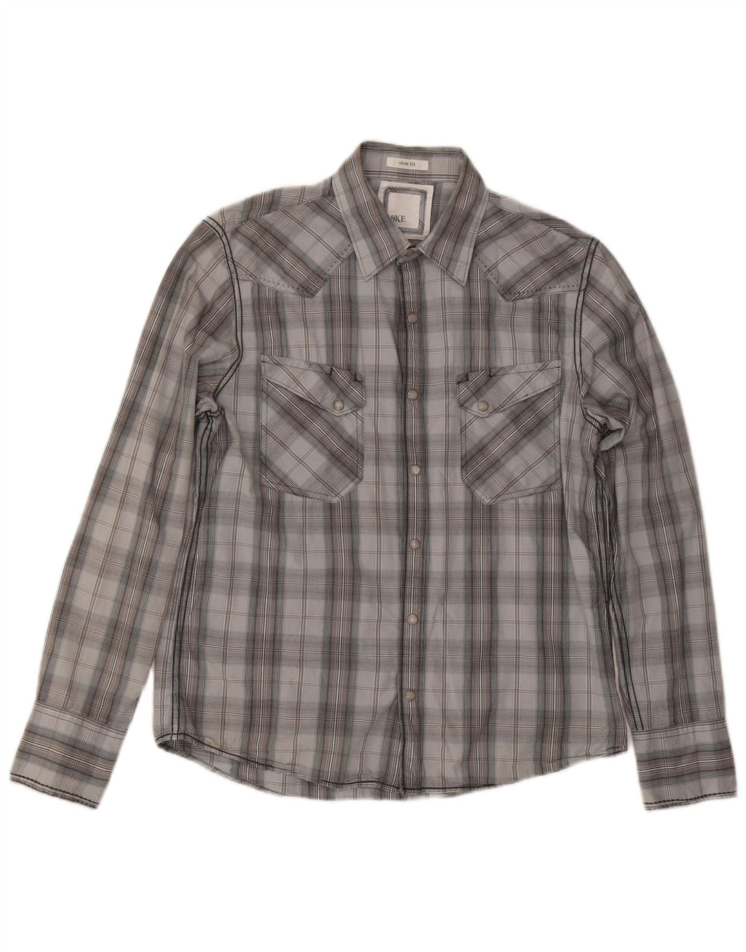 BKE Camisa Slim Fit De Algodón A Cuadros Gris Medio Hombre