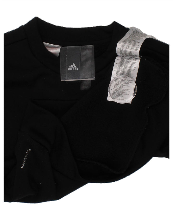ADIDAS Boys Climawarm Graphic Sweatshirt Jumper 7-8 Years Black Polyester Vintage Adidas and Second-Hand Adidas from Messina Hembry 