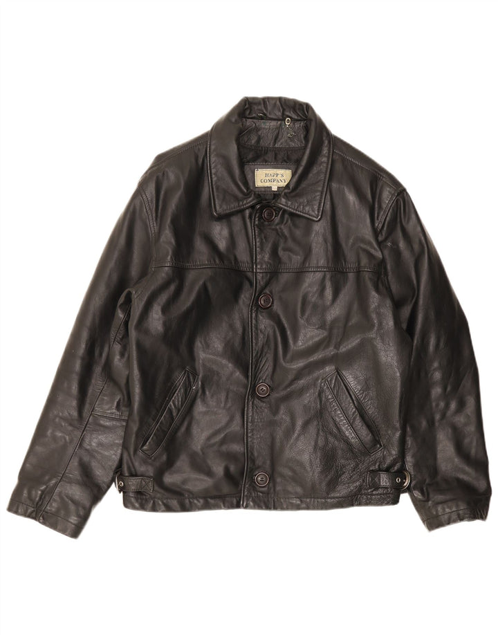 Chaqueta de cuero vintage para hombre IT 50 cuero negro grande