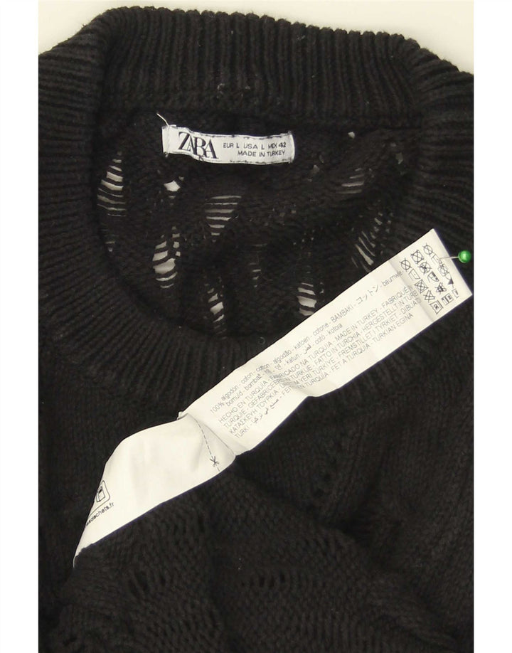 Zara Hombre Jersey Cuello Redondo Jersey Grande Algodón Negro