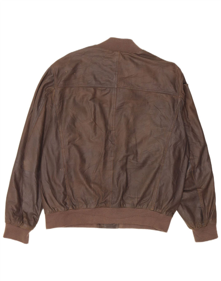 Gimo's Chaqueta Bomber de Cuero para Hombre UK 38 Cuero Marrón Medio