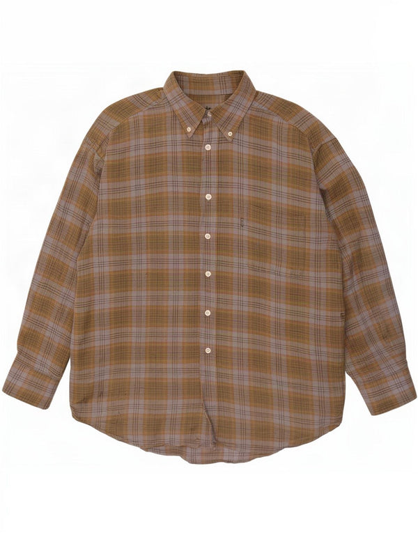 Barbour Hombre Camisa De Franela De Algodón A Cuadros Caqui Grande