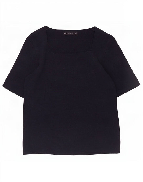 Marks & Spencer Camiseta corta para mujer UK 10 Small Viscosa azul marino