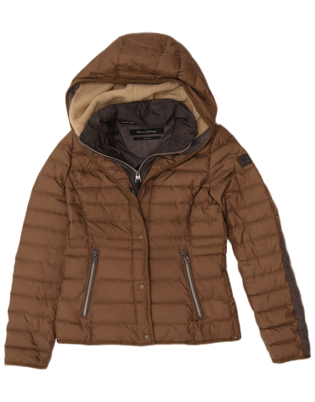 Marc O'Polo Chaqueta acolchada con capucha para mujer EU 36 Small Brown Colourblock