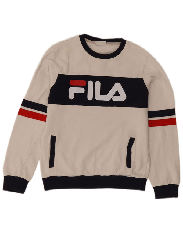 Fila Mujer Graphic Sudadera Jumper UK 6 XS Blanco Colorblock Algodón