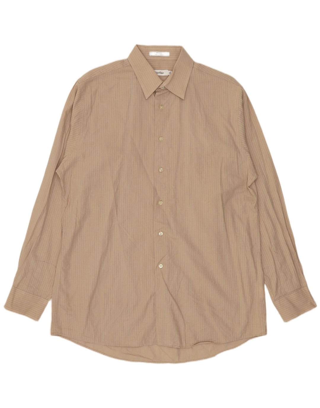 Camisa Calvin Klein para hombre talla 16 algodón a rayas beige grande