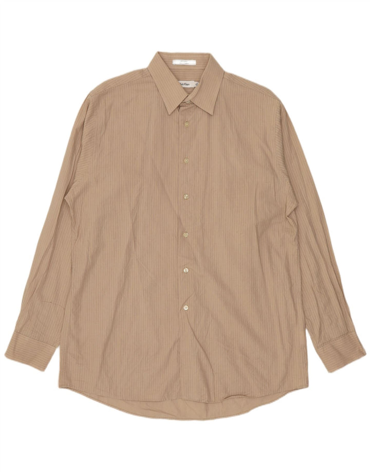 Camisa Calvin Klein para hombre talla 16 algodón a rayas beige grande