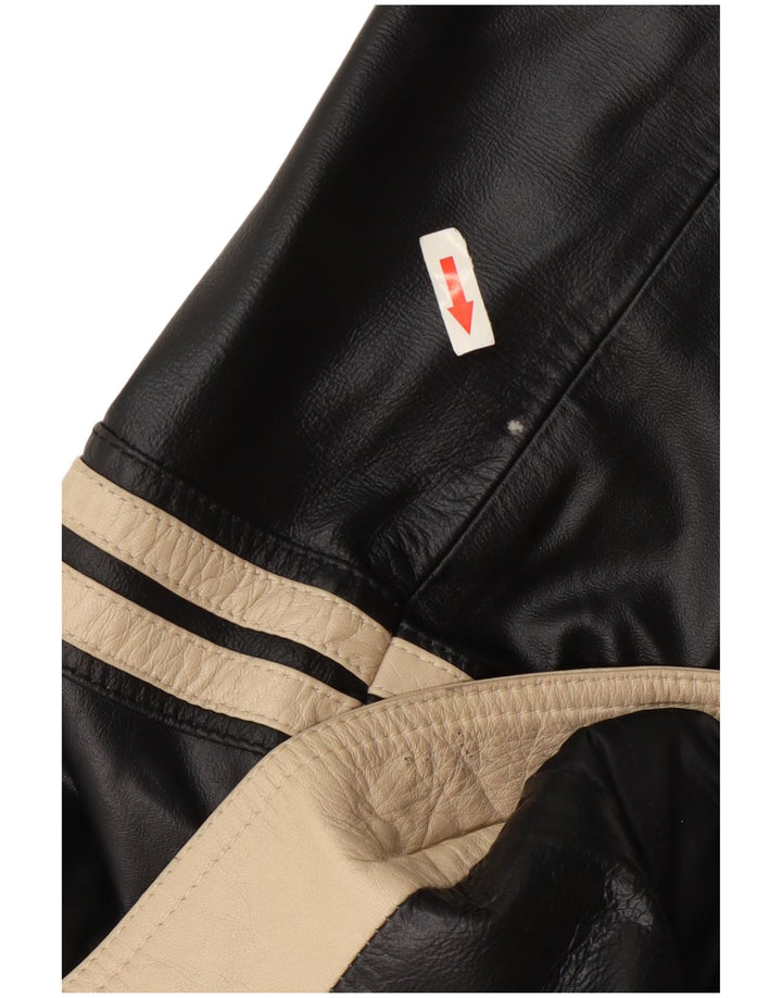Chaqueta de cuero vintage para mujer IT 48 XL Bloque de color negro