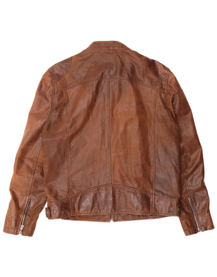 GIPSY Chaqueta de cuero delgada para hombre UK 42 XL Cuero marrón