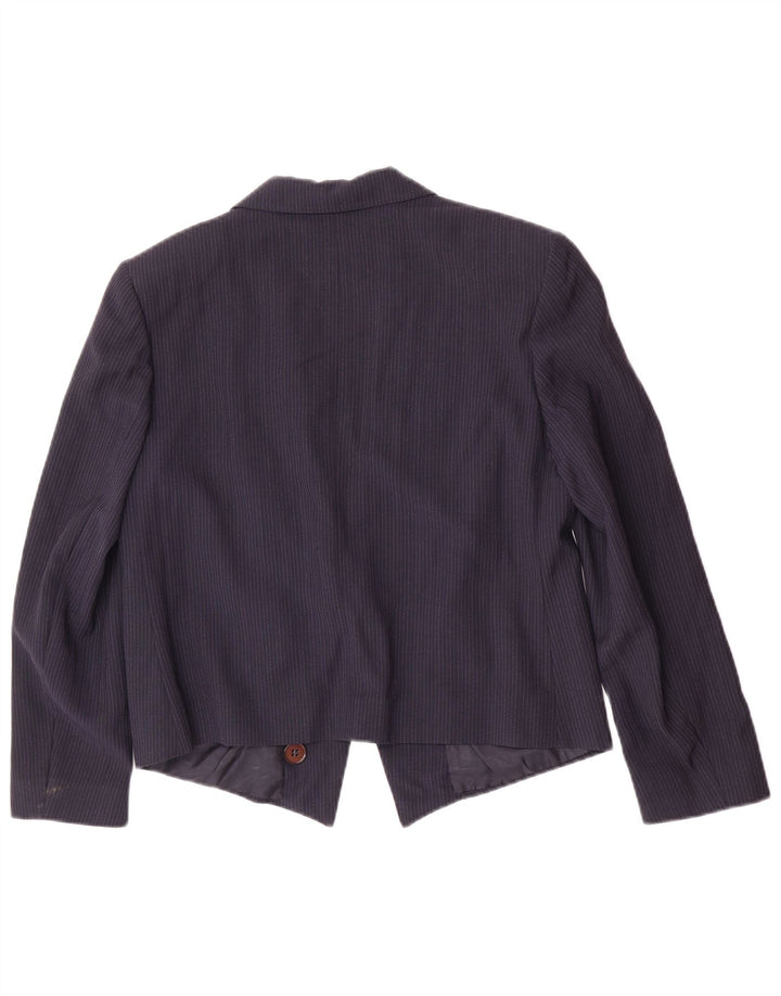 Vintage mujer 1 botón Blazer chaqueta IT 46 grande azul marino a rayas