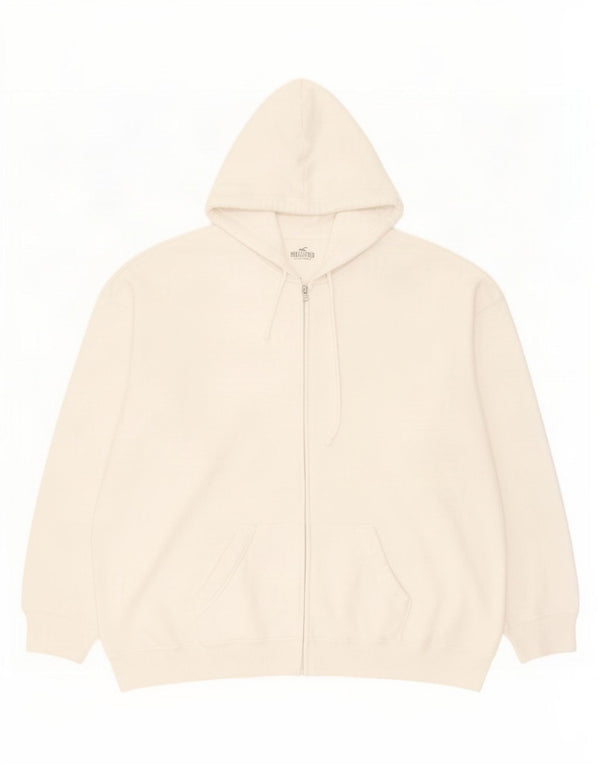 Hollister Mens Zip Hoodie Sweater XL White Cotton