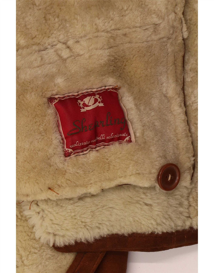 Vintage hombres shearling chaqueta Reino Unido 36 pequeño marrón