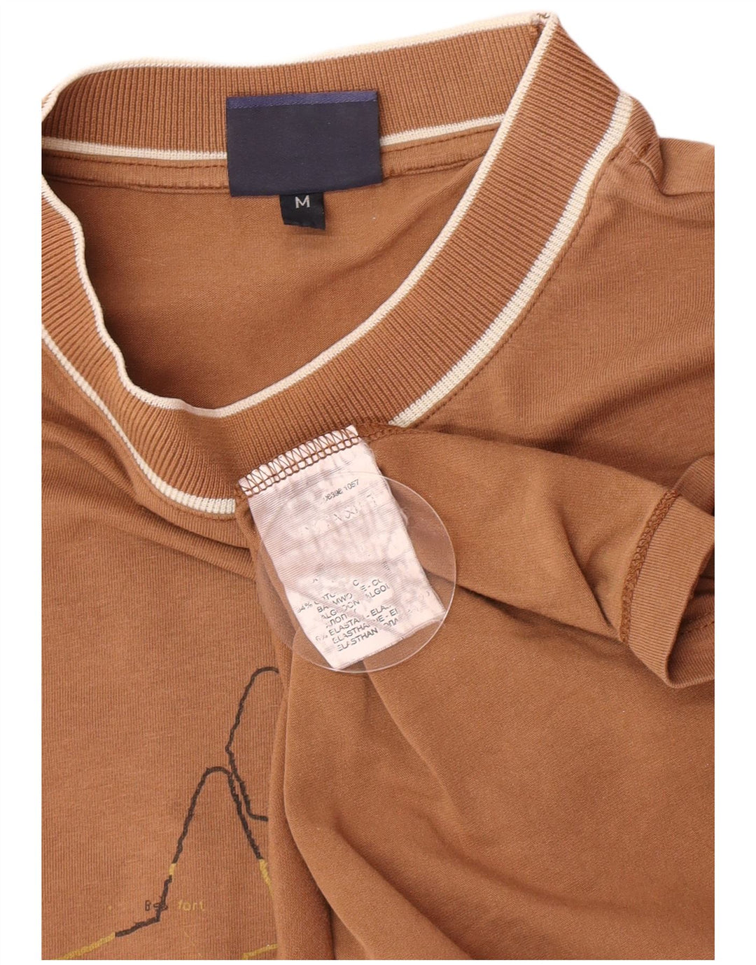 Trussardi Jeans Hombre Camiseta Estampada Manga Larga Algodón Marrón Medio