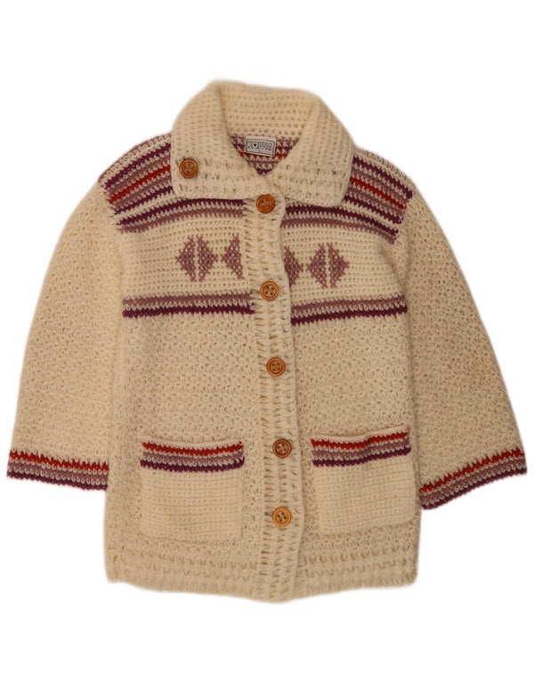 Vintage mujer Cardigan suéter Reino Unido 16 acrílico rayado blanco grande