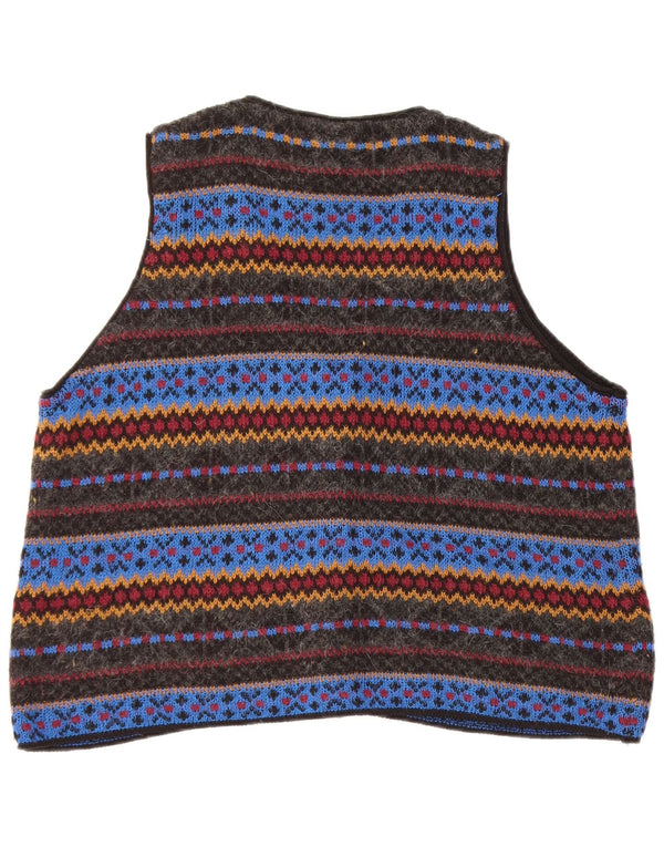 Vintage hombres punto chaleco grande multicolor geométrico