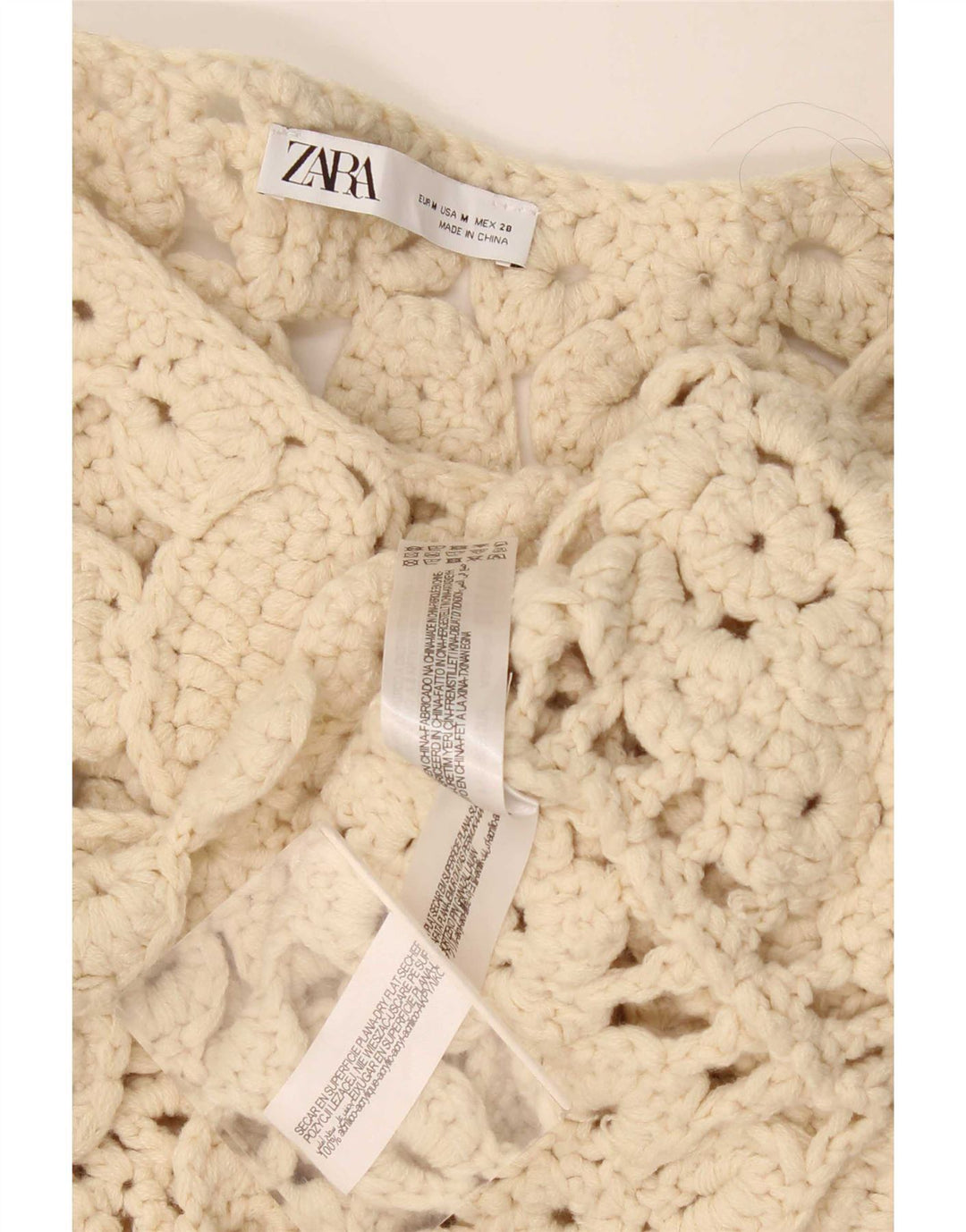 Zara Blusa De Ganchillo De Manga 3/4 De Gran Tamaño para Mujer UK 44 Medium Beige