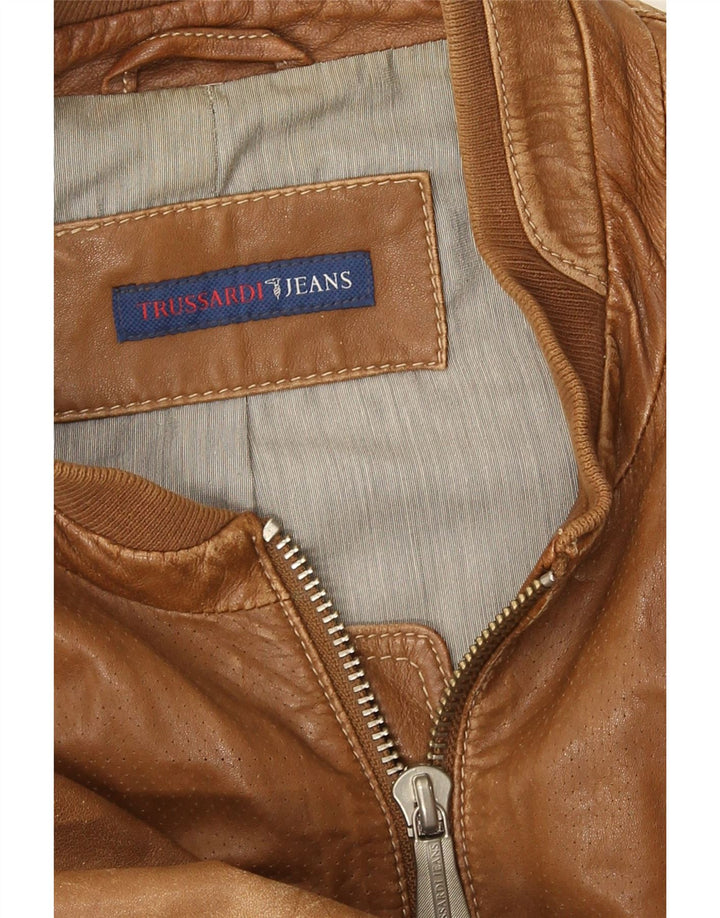 Trussardi Jeans Chaqueta de cuero para hombre ES 38 Cuero marrón medio