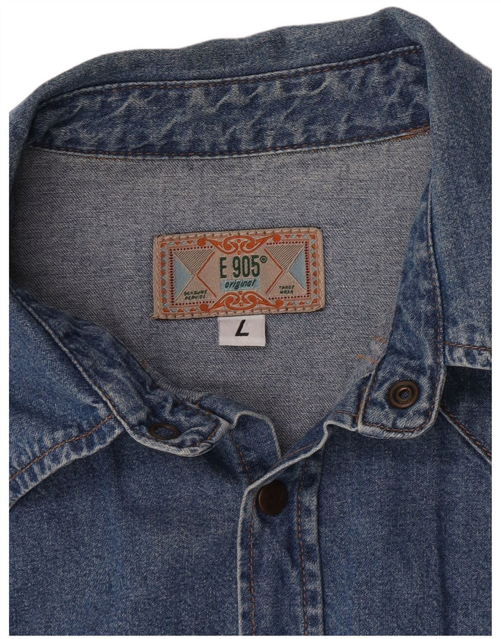 Camisa vaquera vintage para hombre azul grande