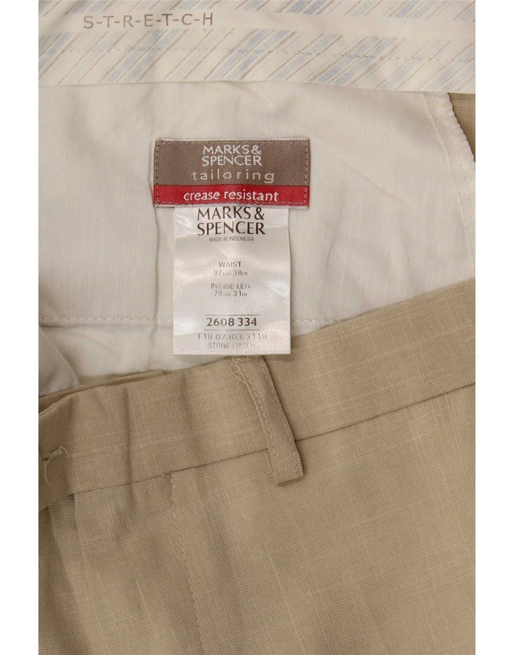 Marks & Spencer Pantalón de traje recto para hombre W38 L31 Poliéster beige